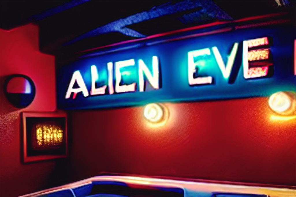 stable diffusion alien dive bar signage