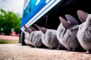 A row of chinchillas outside a tour bus in Texas