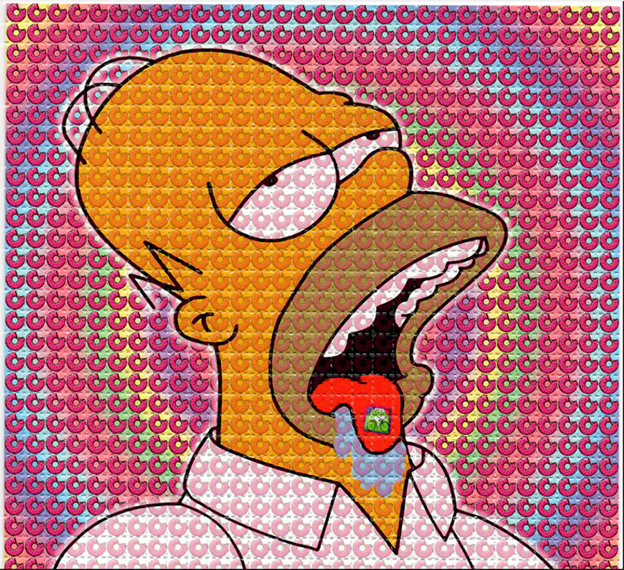 homer simpson with his tongue sticking out tripping acid.