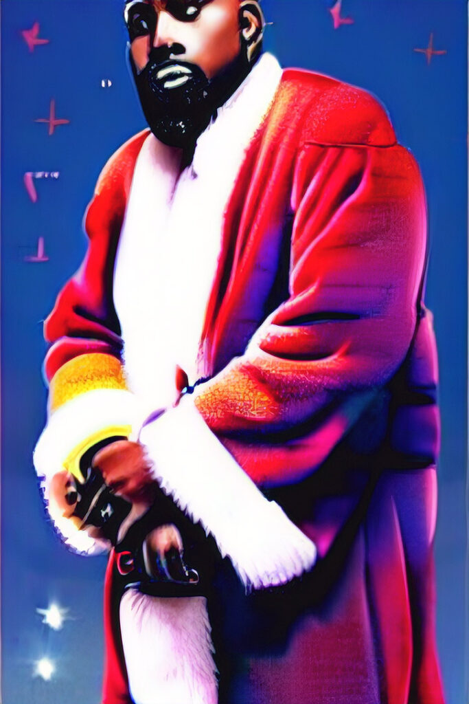 Kanye West dressed as Santa